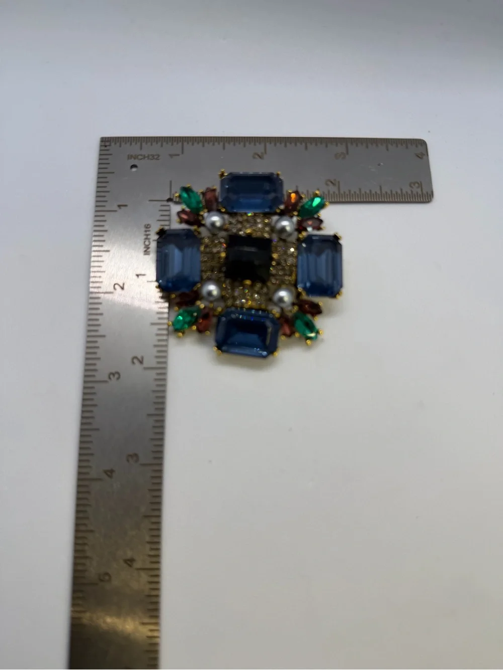 Statement Multi-Color Crystal Brooch  and pendant - Blue, Green & Black